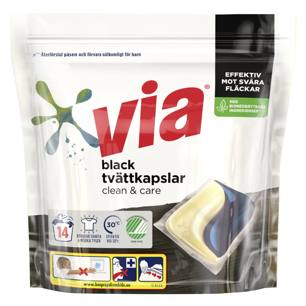 Via Black Tvättkapslar Clean+Care pack skott