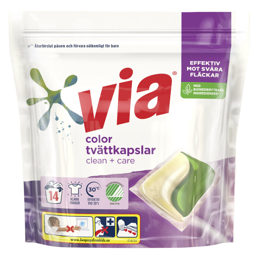 Via Color Tvättkapslar Clean+Care pack skott