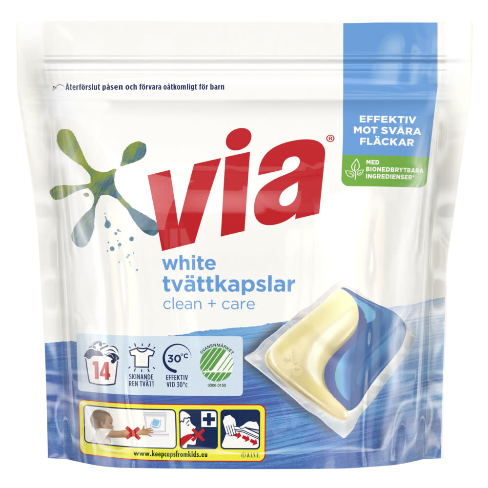 Via White Tvättkapslar Clean+Care pack skott